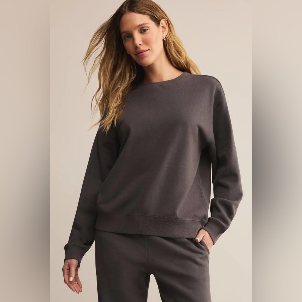 New Z Supply Boyfriend Cotton Sweatshirt in Washed Black